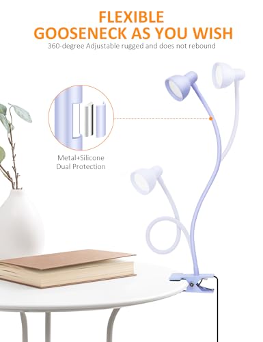 Clip on Lamp USB Reading Light, 3 Color Modes Purple - color: Purple