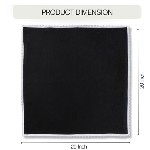 FINGERCRAFT Lace Cloth Napkins, Cotton Linen, 12 Pack, 20x20 Inch, Black - color: Black, size: 20" x 20" (Set of 12)