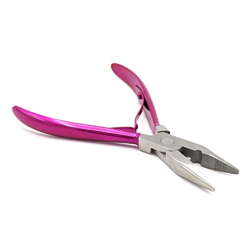 Professional Hair Extension & Beading Tool Kit Remove Plier Set for beads (4 Piece) I-Link Micro Ring Loop Needle Pulling Hook Threader Wire for Silicone Rings (Shocking Pink) - color: Shocking Pink