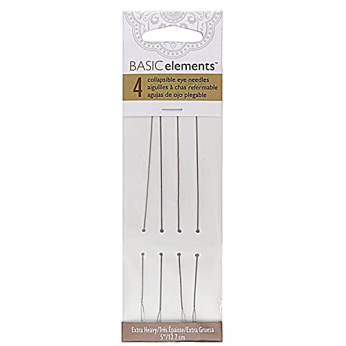 The Beadsmith Basic Elements Collapsible Eye Needles – 5 Inch Long – Flexible Twisted Wire – Large Eye, Easy to Thread – 4 Extra Heavy Needles - size: Extra Heavy - 5" Long - 4 Needles