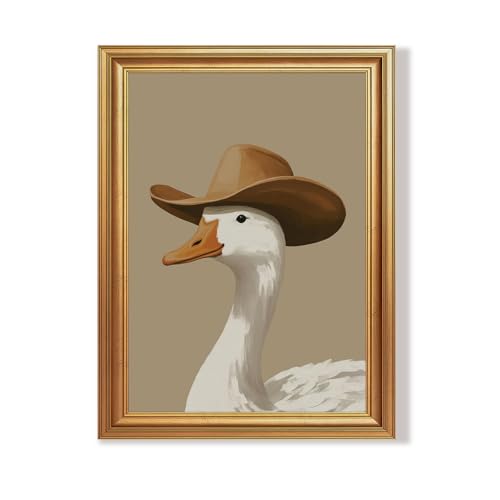 Wojuin Funny White Goose in Cowboy Hat Framed Canvas Wall Art 12x16 inches - color: Goose, size: 16"L x 12"W