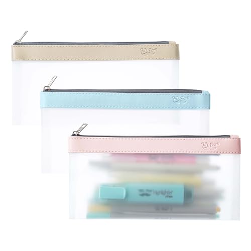 Mr. Pen- 3 Pack Pencil Bags, Kids Pencil Pouch, Clear Makeup Bag - color: Soft Pastel, size: 3 Pack, Medium