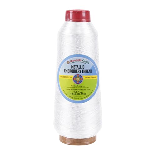 Mandala Crafts Metallic White Embroidery Floss for Sewing, 3281 Yard Spool - color: White, size: 3000M 3281 Yard