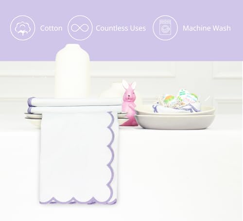 PurpleEssences Scalloped Cloth Napkins 18x18 in - White Edges Lavender - color: White(edges- Lavender)