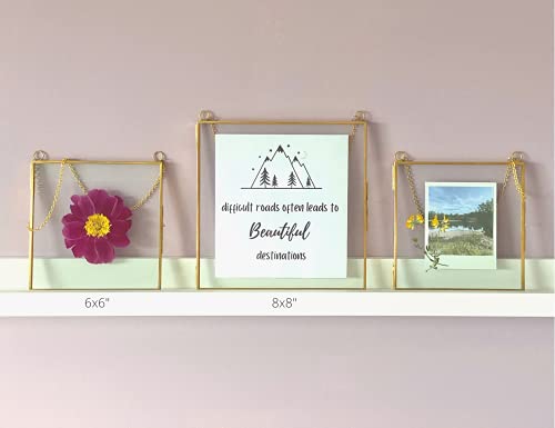 Glass Frame for Pressed Flowers, Leaf and Artwork - Hanging Gold 8x8 Square Metal Picture Frames, Clear Double Glass Floating Frame, Wall Decor Photo Display, Set of 2 Flower Press Frames with Chain - color: Gold, size: 8x8