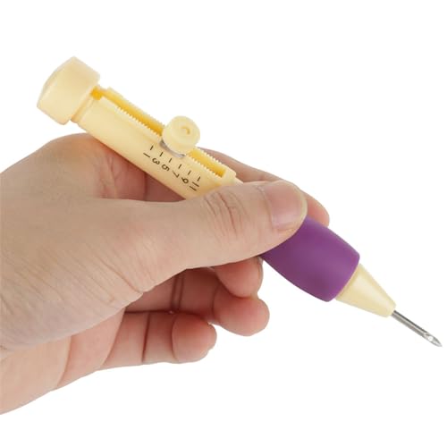 Embroidery Punch, Adjustable Needle Length Embroidery Needle Punch with 3 Sizes Needle Pen Kit Tool for DIY Craft(Yellow + ) - size: yellow + purple