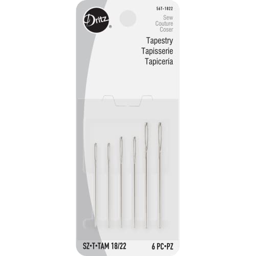 Dritz 56T1822 Tapestry Hand Needles, Size 18/22 (6-Count), Nickel - size: Size 18/22