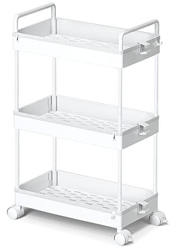 Ronlap 3 Tier Slim Rolling Storage Cart with Wheels Utility Organizer,White - color: White