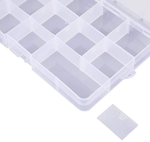 Lawei 15 Pack Plastic Jewelry Box - 15 Grid Organizer Storage Box with Adjustable Dividers Plastic Compartment Container for Bead Jewelry Craft Tackles