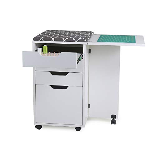 Kangaroo Kiwi Sewing Storage Rolling Caddy and Ironing Station – Mobile Craft Storage Cabinet with Ironing Surface & Shelves - color: Ash White