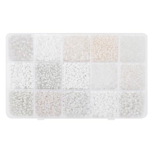 15 Grid White Glass Seed Bugle Tube Beads Kit for Jewelry Making DIY Craft - color: White, size: 15 Grid