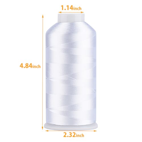 Simthread Rayon Embroidery Thread 5500 Yards Huge Spool, 40wt 100% Rayon Viscose for Commercial and Domestic Machines - Super White 1001 - color: SuperWhite1001