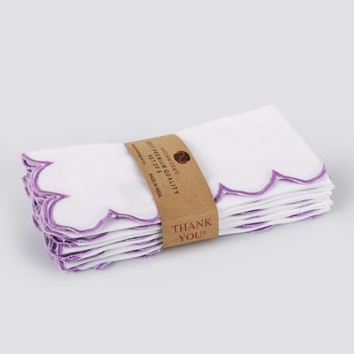 NATURALCRAFT Scalloped Cloth Napkins 18x18 in - White Edges Purple - color: Sl-white Napkin - Lavender Edges, size: 18" x 18" (Set of 6)