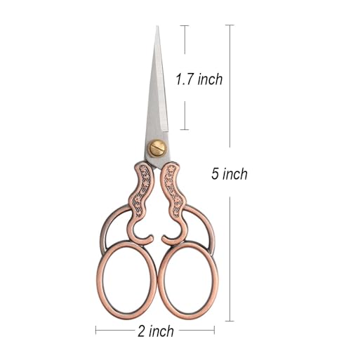 5" Vintage Scissors, All Purpose, Stainless Steel, Small Sewing Scissors for Home Office Studio Craft Art Work Handicraft Cutting Paper DIY Tool Bronze - color: Bronze