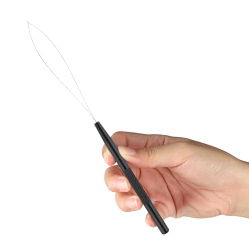 Hair Extension Loop Tool 2Pcs Pulling Needle Wire Loop Threader Hair Threader Integrated Hair Extension Looper for Micro Rings Beads - color: 1 Black-2Pcs