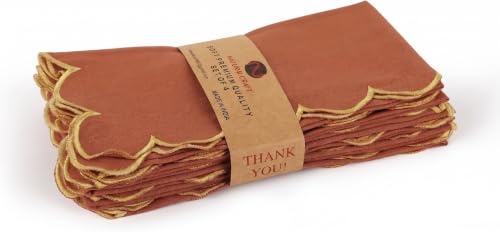 NATURALCRAFT Scalloped Cloth Napkins 18x18 in - Rust Edges Gold - color: Sl-rust Napkin - Gold Edges, size: 18" x 18" (Set of 4)