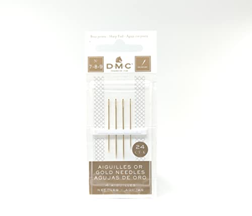 DMC Gold Embroidery Hand Needles (1-3-5-7-8-9 Bundle Pack), Large Eye Sharp End Embroidery and Cross Stitch Needles with Maker Susan Thread Organizer Card (Total 8 Needles, 1 Organizer Card)