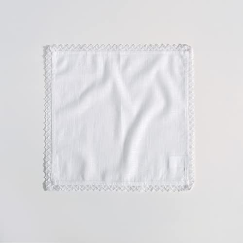 FINGERCRAFT Lace Cloth Napkins, Cotton Linen, 12 Pack, 20x20 Inch, White - color: White, size: 12" x 12" (Set of 12)