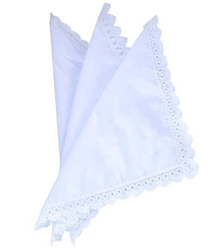 MileyMarla Ladies Embroidery Cotton White Handkerchiefs Lace Wedding Hankies - color: J06-3pcs C