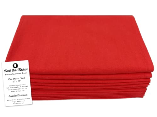 Aunti Em's Kitchen Flour Sack Dish Towels - Natural Cotton for Embroidery and Drying Glass, Hand, Dinnerware - Plain, Thick, Zero-Lint, Highly Absorbent - Set of 12, 27 x 27 Inch, Red - color: Red