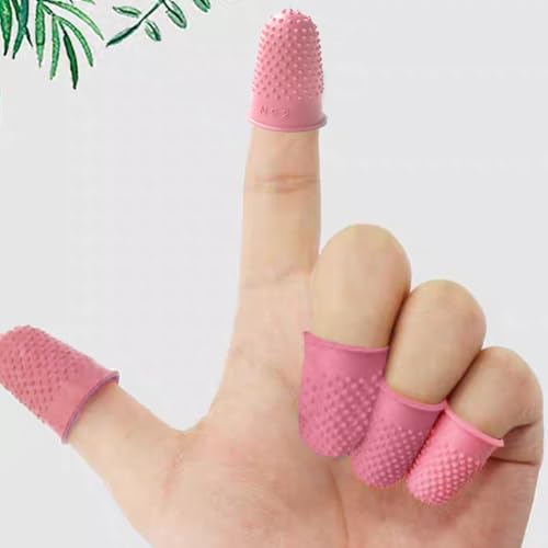 Thimble Protectors 5Pcs, Finger Protectors, Rubber Fingers Thimble Guard Tips Caps Pads Cover Craft Finger Tip Sewing Counting Protector for Embroidery, Sewing, Cuttings (Pink)