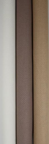 KCS 3 pc of 15" x 18"(38cmx45cm) 14 Count Cross Stitch Cotton Aida Cloth Needlework Rolled Fabric Box,14CT,Antique White +Coffee+Khaki - color: Antique White +Coffee+khaki, size: 14CT