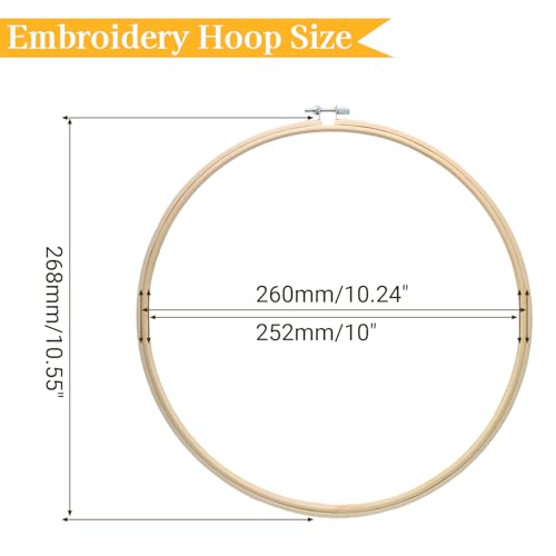 Biaungdo 3 Pcs Bamboo Embroidery Hoops 10 Inch, Wooden Cross Stitch Ring - size: 10 Inch