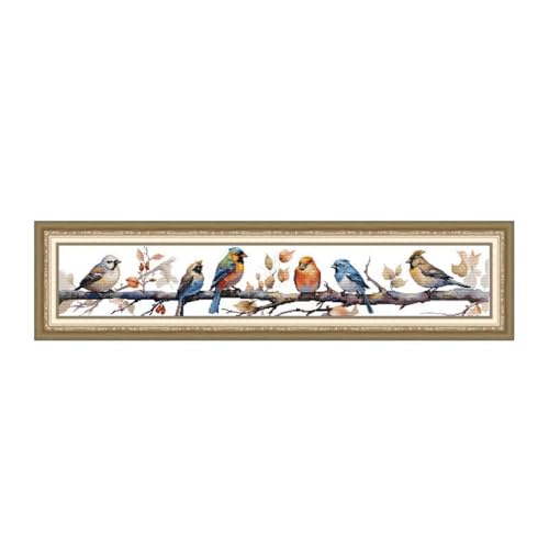 Rosyfoxes Cross Stitch Kits Stamped Full Range of Embroidery Starter Kits for Adult DIY- Printed kit Birdies 4(Printed) 14ct 2 trands 37.4×7.5 inches - color: printed kit Birdies 4(printed)14ct 2 strands37.4×7.5 inches