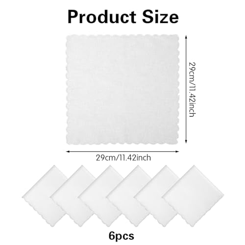 6 Pcs White Cotton Handkerchiefs, 11 Inch Soft Handkerchiefs for Women