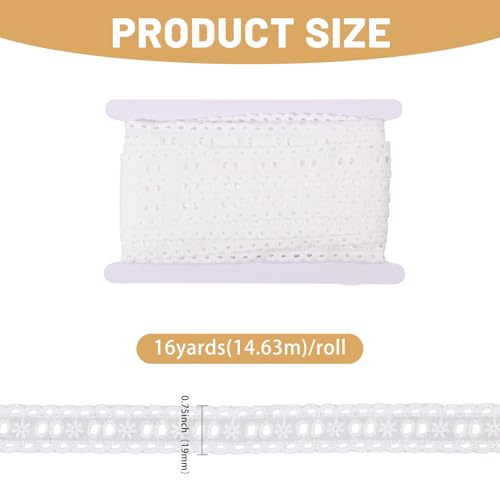 CHGCRAFT 16 Yards White Cotton Eyelet Lace Embroidery Ribbon Edge Floral Cotton Lace Ribbon Embroidery Lace Trim DIY Accessories for Sewing Clothes, 0.75 Inch Wide - size: 0.75 inch