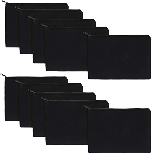 Gejoy 10 Pack Blank Canvas Cosmetic Bags Zipper Pouch DIY,M,Black - color: Black, size: Medium