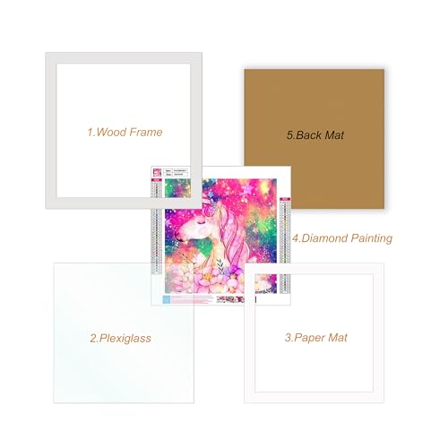 Betionol Diamond Painting Frames 2 Pack, Display 12x12in/30x30cm Diamond Painting Pictures or Photos, White Natural Solid Wood Picture Frame with Acrylic Protection Glass, Back Mat And Hanging Kit - style: White - Double