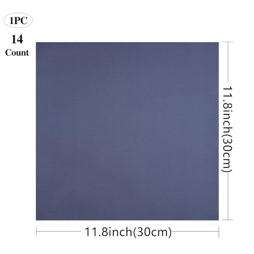 Aida Cloth Cross Stitch Fabric, 14 Count, Big Size (Dark Blue, 12 * 12in) - size: 12 * 12in