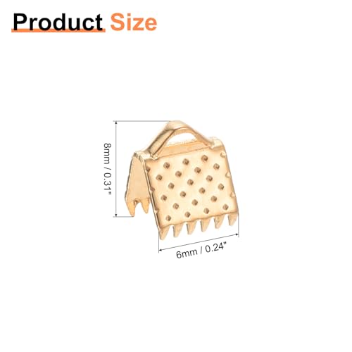 uxcell 280Pcs Ribbon Crimp Clamp Ends, 6mm Bookmark Pinch Crimp Ends, Cord Ends Fasteners Clasp Crimp Ends for DIY Bracelet Necklace Jewelry Making, Light Golden - color: Light Golden, size: 6mm