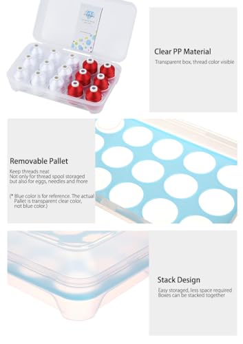 Simthread Machine Embroidery Thread 1000M White 001 + Red 800, with Storage Box Polyester 15 Spools Set for Embroidery Quilting Machine - color: 9White+6Red