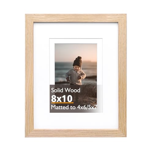 KINLINK 8x10 Picture Frame Natural, Solid Wood Frame with Acrylic Plexiglass for Pictures 4x6/5x7 with Mat or 8x10 without Mat, Tabletop and Wall Mounting Display Photo Frame 1 Pack - color: Natural, size: 8x10