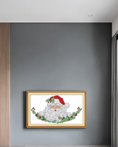 CaptainCrafts Cross Stitch Kits Counted Kit Unprinted 14CT Fabric Cross Stitching DIY Art DMC Needlecrafts Embroidery Kit for Adults Beginner (White, Santa Claus) - color: Santa Claus, style: White