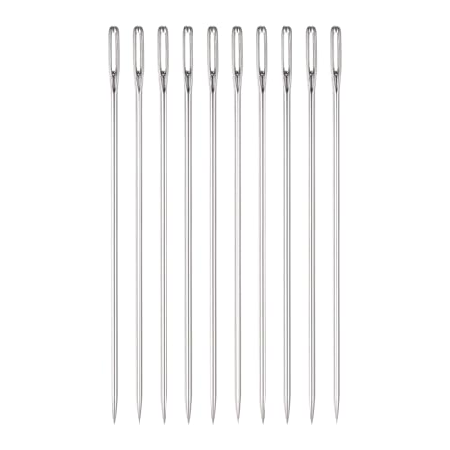 HARFINGTON 10pcs 3.5 Inch Upholstery Needles Large Eye Stitching Needles Stainless Steel Straight Hand Sewing Needles for Home Hand Sewing Leather Tapestry Embroidery Tufting Webbing Carpet - size: 3.5 Inch