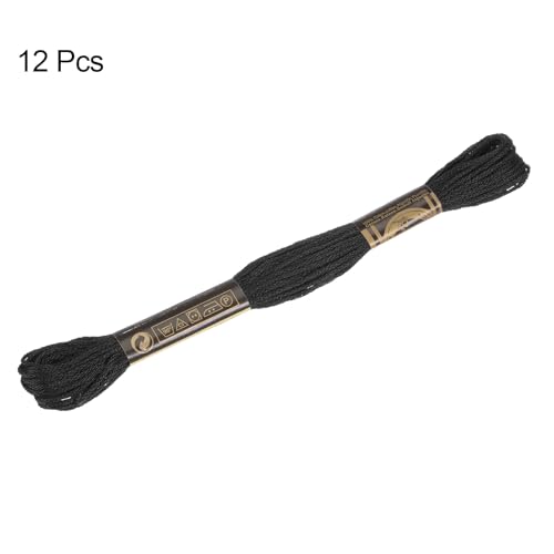 HARFINGTON 12 Skeins Embroidery Floss 8m Each Egyptian Long Fiber Cotton Cross Stitch Thread 26S/2x6 for Embroidery Projects Bracelet, Black - color: Black