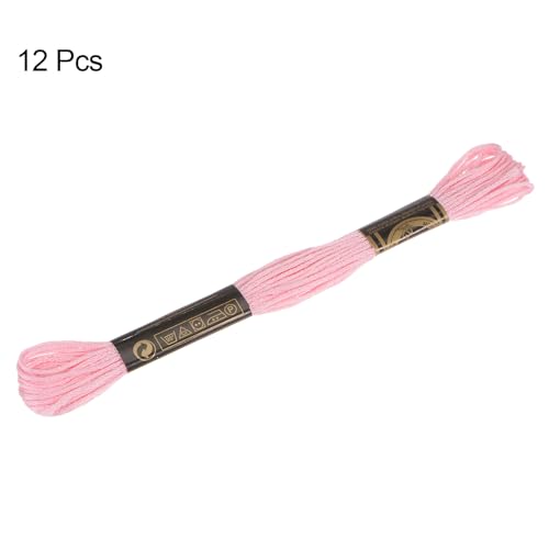 HARFINGTON 12 Skeins Embroidery Floss 8m Each Egyptian Long Fiber Cotton Cross Stitch Thread 26S/2x6 for Embroidery Projects Bracelet, Light Pink - color: Light Pink
