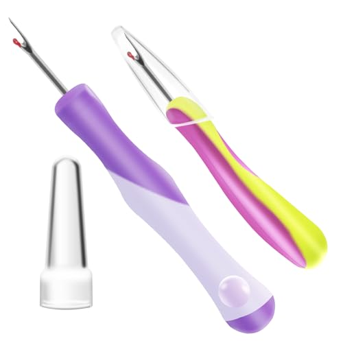 2 PCS Seam Rippers, Rippers for Sewing and Thread,Remover Stitch Tool for Hand Sewing, Knitting, Cross Stitching, Embroidery and Thread Removal(Purple + Green) - color: Purple + Green