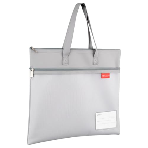 Wisdompro 14.1×11" Mesh Zipper Pouch with Handle, 3 Pockets File Bag-Grey - color: Grey