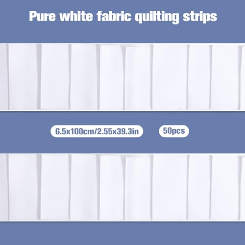 50 Pcs White Jelly Cotton Fabric Roll 2.56 Inch Cotton Fabric Quilting Strips Jelly Patchwork Precut Strips Solid Color Patchwork Rolls for DIY Quilting and Sewing Projects