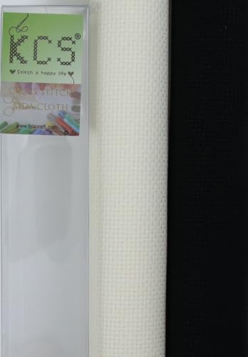 KCS 2 pc of 15" x 18"(38cmx45cm) 16 Count Cross Stitch Cotton Aida Cloth Needlework Fabric Box (Antique White+Black, 16CT) - color: Antique White+black, size: 16CT