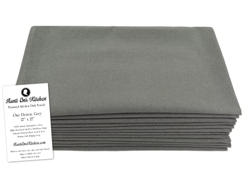 Aunti Em's Kitchen Flour Sack Dish Towels - Natural Cotton for Embroidery and Drying Glass, Hand, Dinnerware - Plain, Thick, Zero-Lint, Highly Absorbent - Set of 12, 27 x 27 Inch, Steel Grey - color: Steel Grey