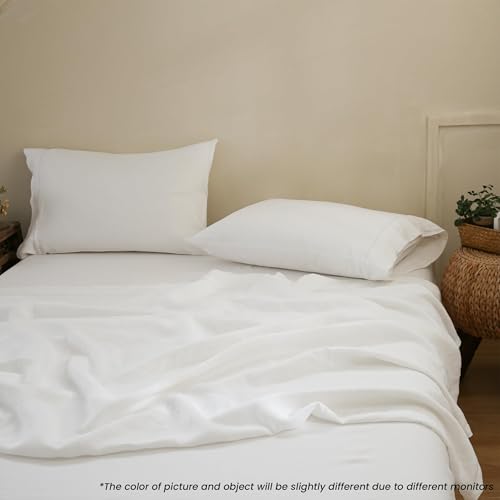 100% French Linen Pillowcases with Embroidery - Pack of 2 - Washed Solid Color Natural Flax Soft Breathable - White, 20'' x 30'' - color: White, size: 20''x30'' - Embroidery