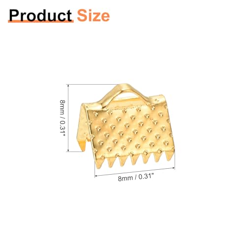 Uxcell 280Pcs Gold Ribbon Crimp Clamp Ends, 8mm Cord Ends Fasteners for DIY Jewelry Making - color: Gold, size: 8mm