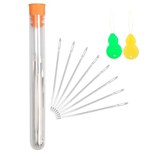 Hekisn Professional Large-Eye Triangle Leather Needles with Threaders for Hand Sewing Repair Stitching Projects (1.25 * 52mm) - size: 1.25*52mm