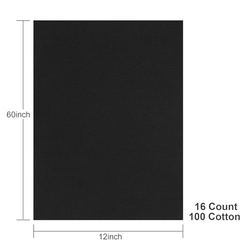 Aida Cloth 16 Count Cross Stitch Fabric,12 by 60inch(16CT,Black) - color: Black, size: 16CT
