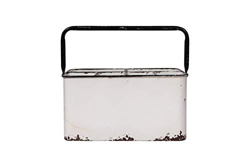 Creative Co-Op Metal Caddy with 6 Compartments, Handle, and Distressed Enamel Finish, White and Black - color: White and Black